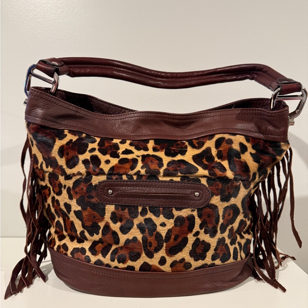 B Makosky - Leopard Print Leather Fringe Bag